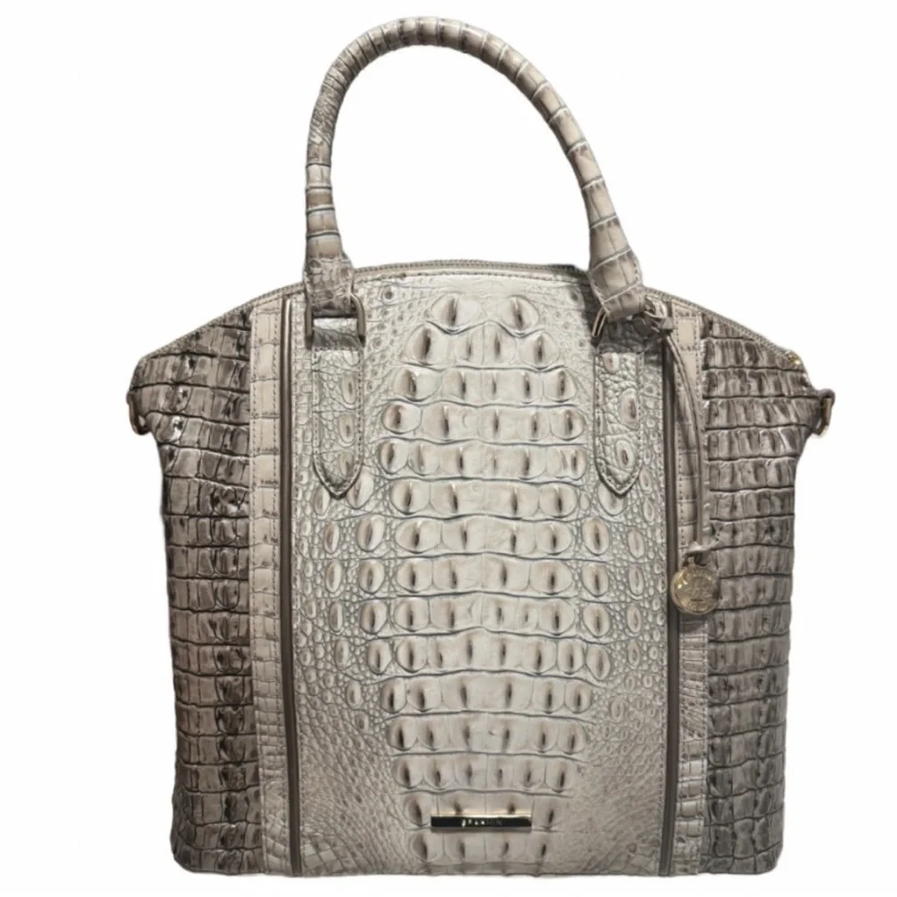 Elegant Brahmin Silver Crocodile Embossed Satchel and Wallet Set
